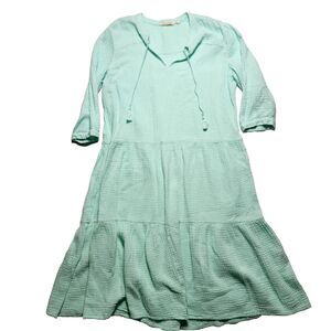 Soft Surroundings Womens XL Laguna Solid Gauze Tiered Midi Dress Green